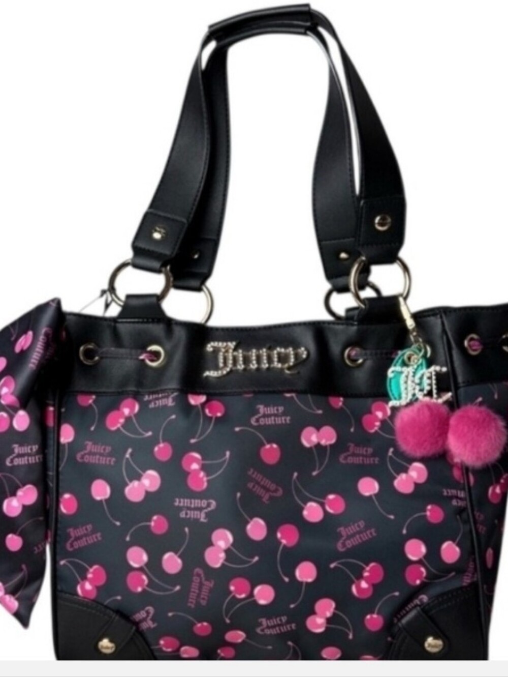 👉✨️Juicy Couture Black & Pink Cherry Print Tote  Daydreamer Bag